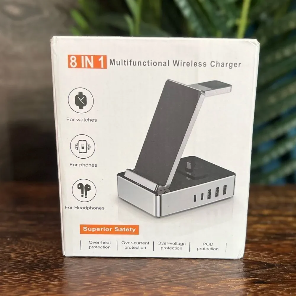 8 in 1 Multifunctional Wireless Charger in Black. New in Box!